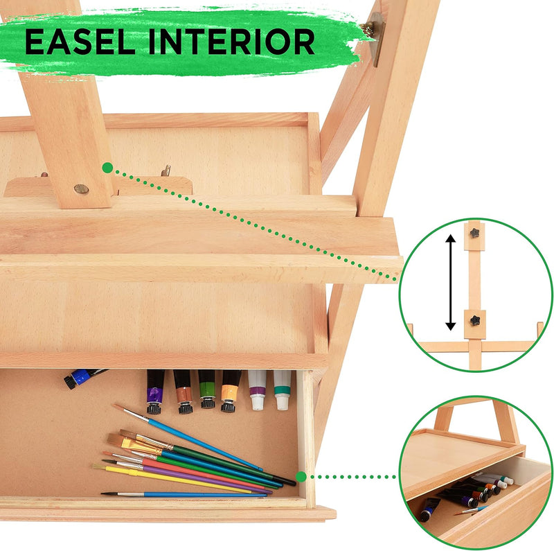Kurtzy 190cm Atelierstaffelei Staffelei Holz H-Form Staffelei Koffer mit Box – Feldstaffelei Verstel