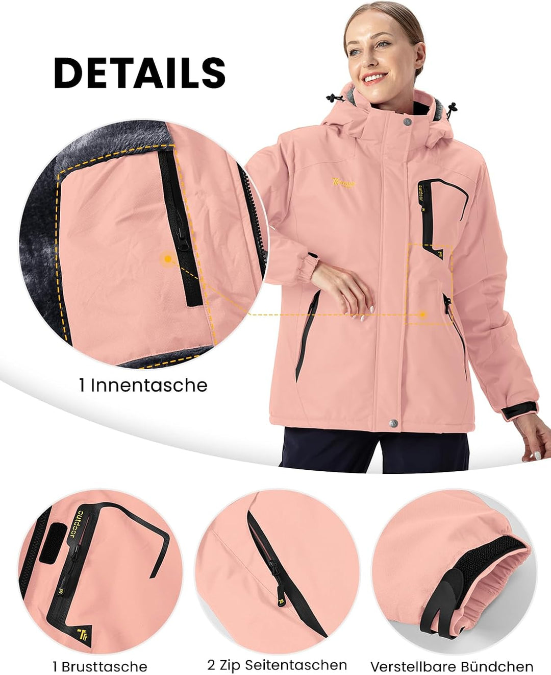 Damen Jacken Fleecejacke Winterjacke Wasserdicht Atmungsaktiv Verdickt Warm Winddicht Softshelljacke
