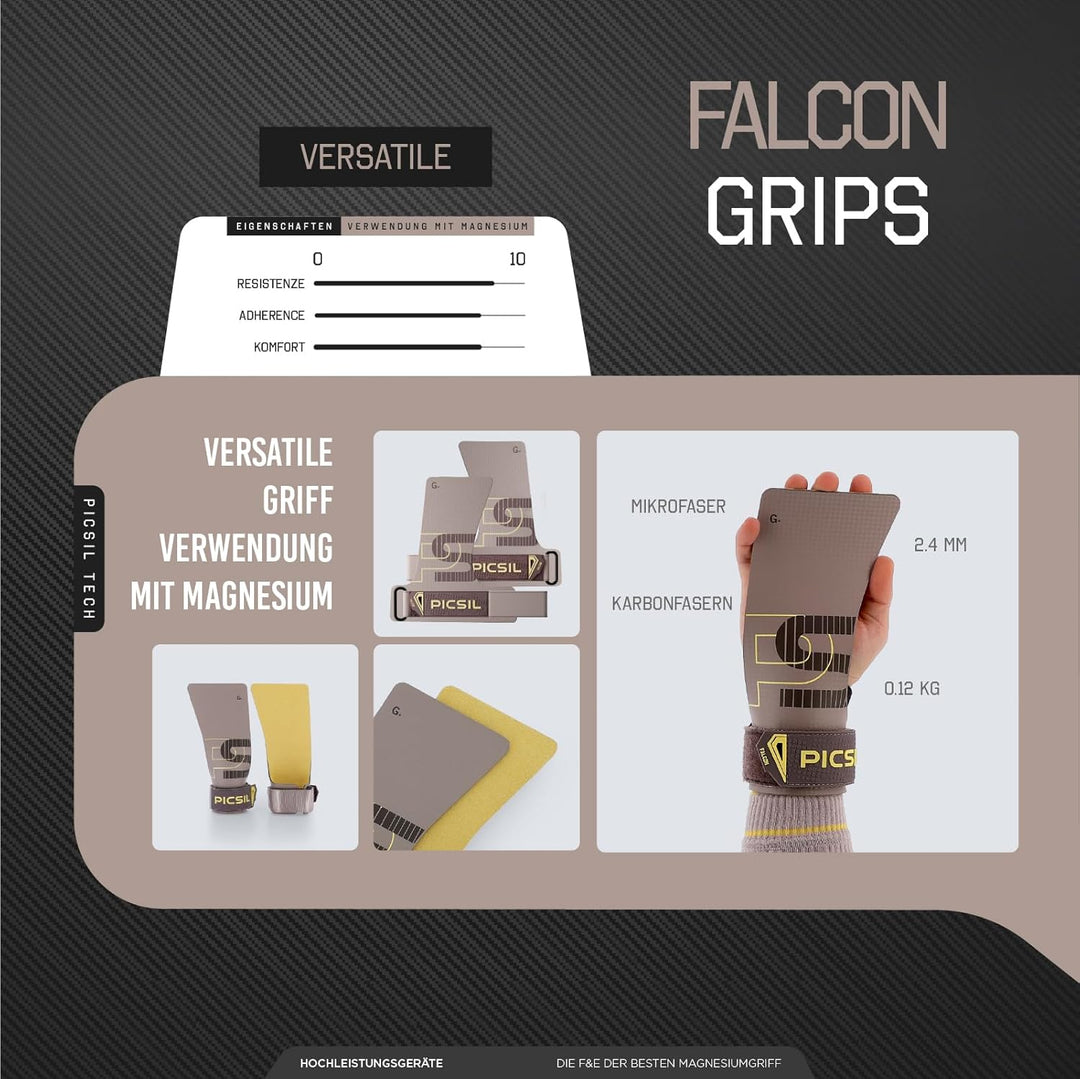 PICSIL Falcon Grips Set, Carbonfaser Grips für Chalk | Grips-Set mit Handgelenkbandagen und Tasche.