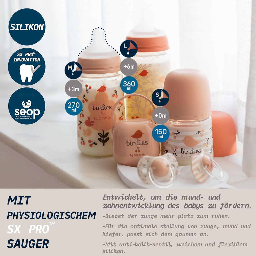 Suavinex, Babyflaschen-Set für Neugeborene, Geschenkset mit: 2 Flaschen 270 ml + 2 Flaschen 150 ml +