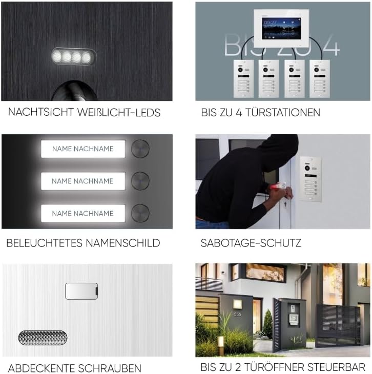 BALTER EVO HD Video Türsprechanlage Silver für 3 Familienhaus Kit, 3x Monitor 7"