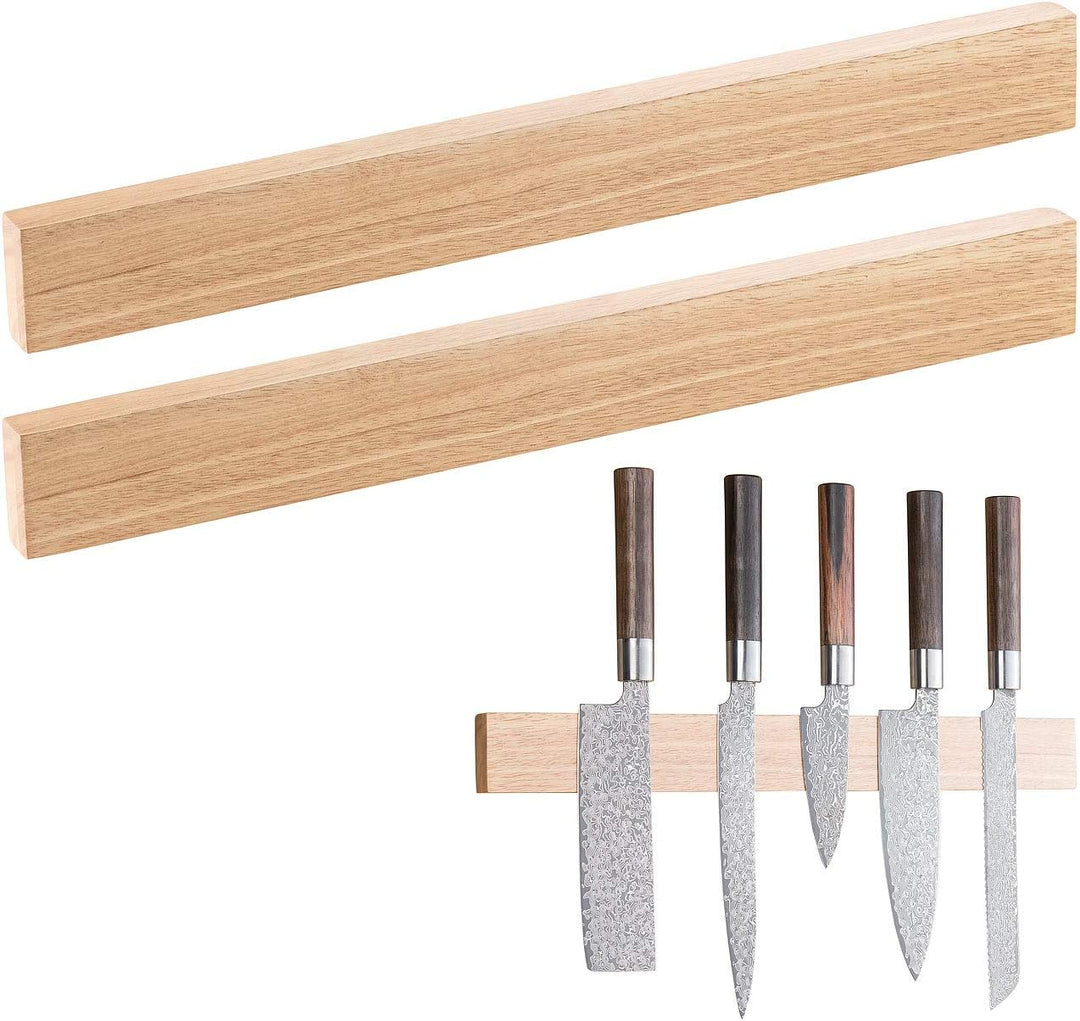 Rosenstein & Söhne Messer-Magnet Wand: 2er-Set durchgehende Magnet-Messerleisten, echtes Eichen-Holz