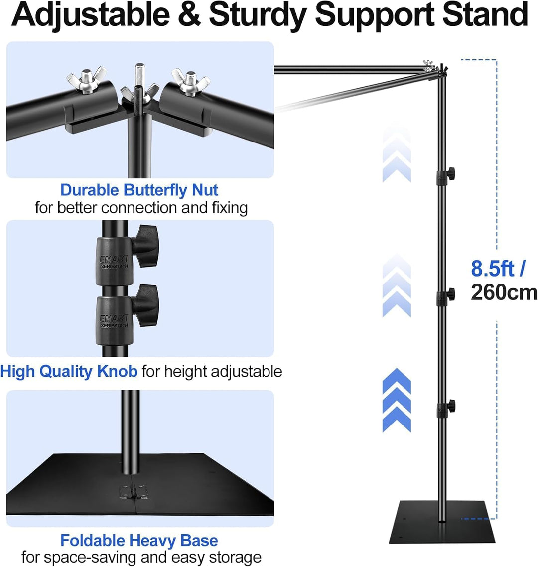 EMART Quadratischer Hintergrund Ständer, 2,6x3m Verstellbare Fotohintergrund Ständer mit Stahlsockel