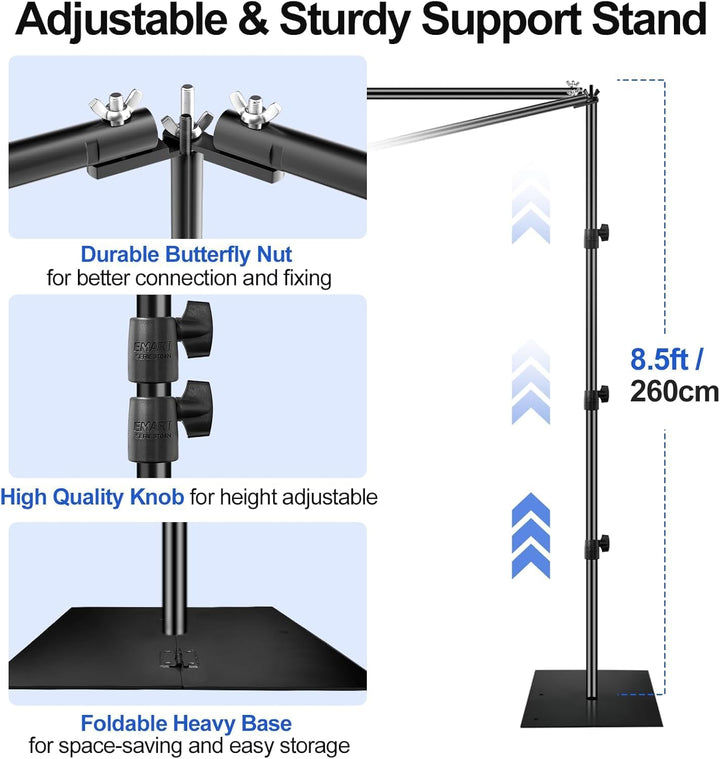 EMART Quadratischer Hintergrund Ständer, 2,6x3m Verstellbare Fotohintergrund Ständer mit Stahlsockel