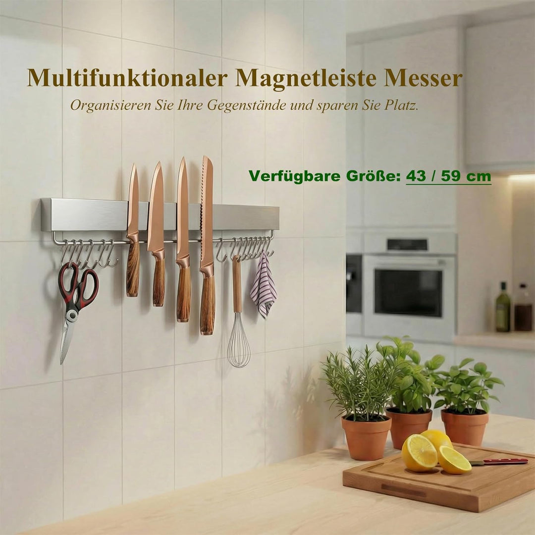 Magnetleiste Messer 59 CM - Starker Magnetischer Messerhalter mit Klebeband/Schrauben/ 15 Haken - Ed