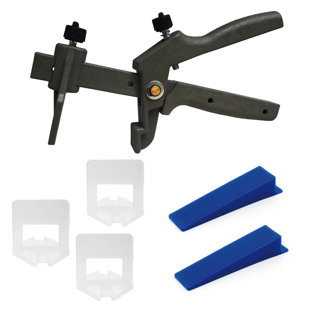 Lantelme Fliesen Nivelliersystem Kit Set mit 100x Zuglaschen 50x Keile 1x Zange Fliesen Verlegehilfe