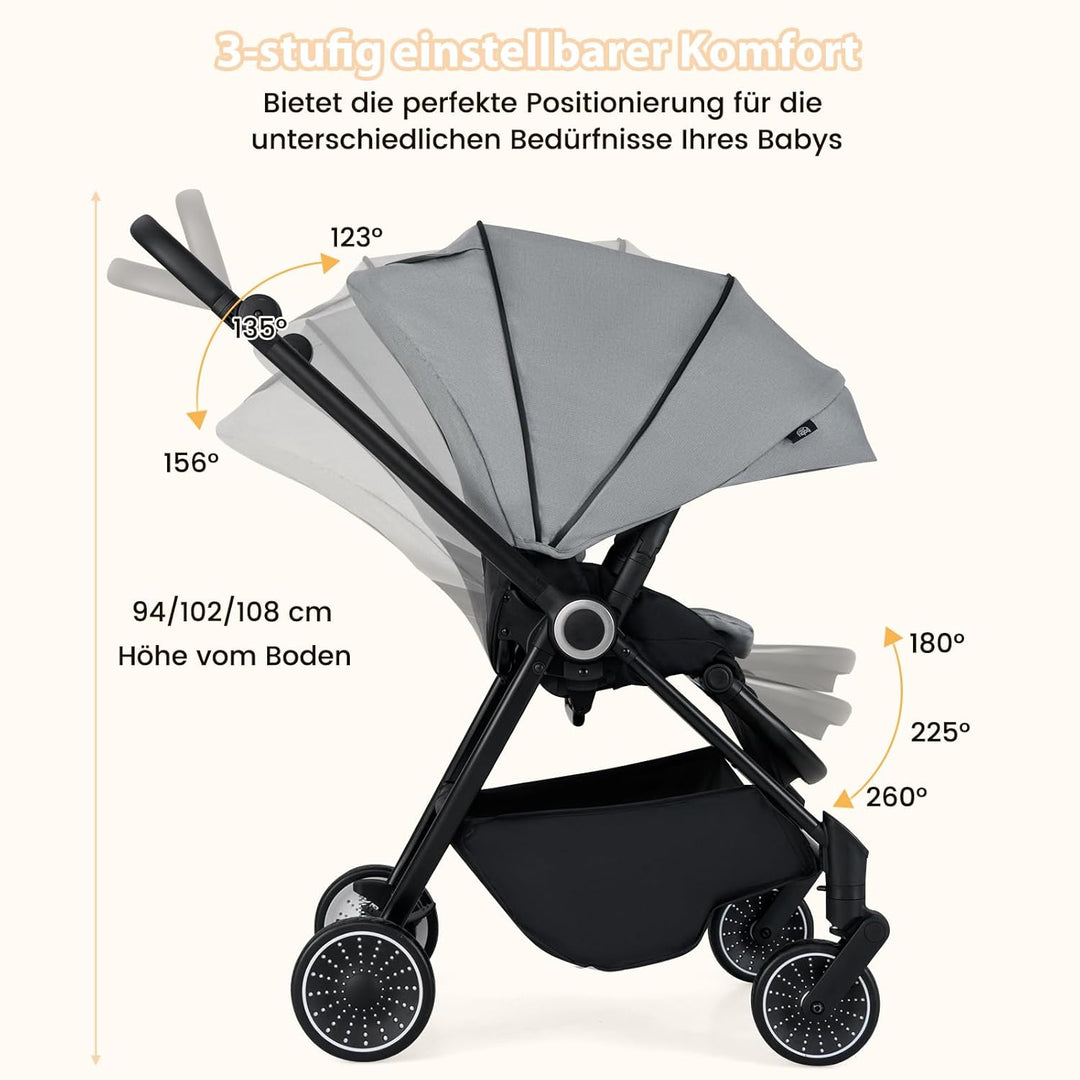 COSTWAY Kinderwagen faltbar mit umkehrbarem Sitz, Reisebuggy mit verstellbarer Rückenlehne, Griff, S