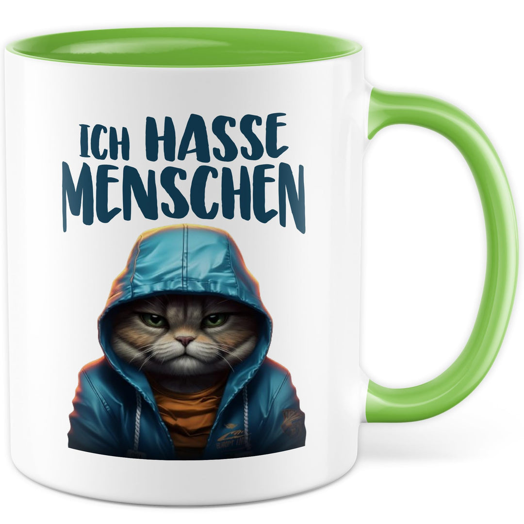 Tasse mit Spruch lustig Schwarzer Humor Geschenk Ich hasse Menschen Kaffeetasse Witz Büro Kollege Be