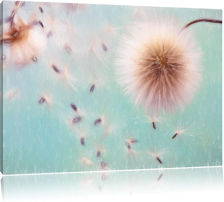 Pixxprint Pusteblumen in Bewegung / 100x70cm Leinwandbild bespannt auf Holzrahmen/Wandbild Kunstdruc