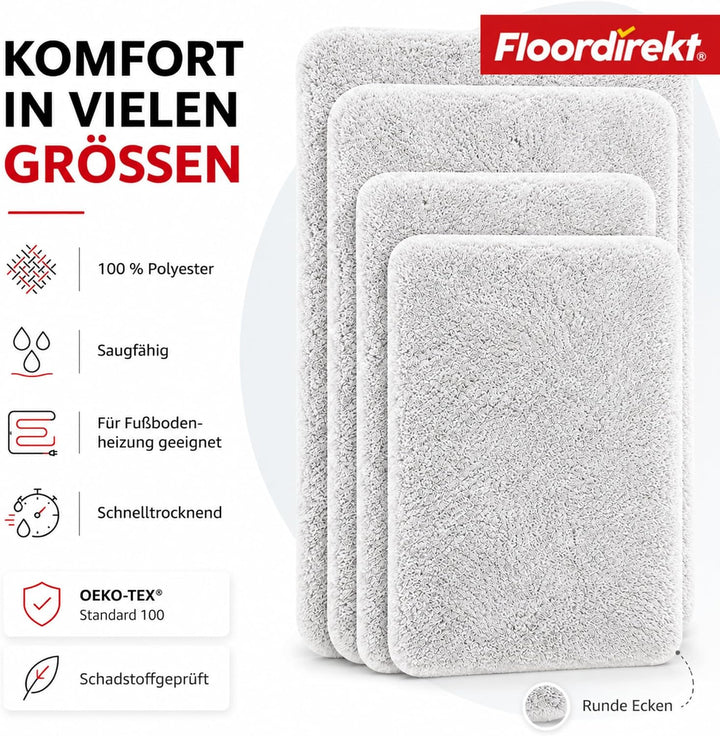 Floordirekt Badematte Sky - Badezimmerteppich - Weicher, dichter Hochflor - Rutschhemmend &amp; Schnell