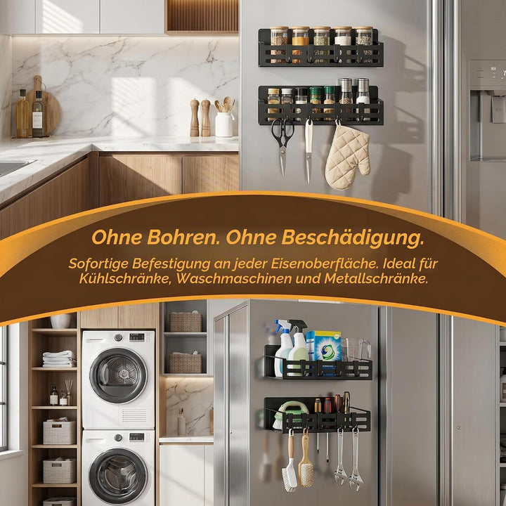 2 Stück Gewürzregale, Kühlschrank Regal Magnetisch mit 8 Haken Magnetregal Magnetic Spice Rack Kühls