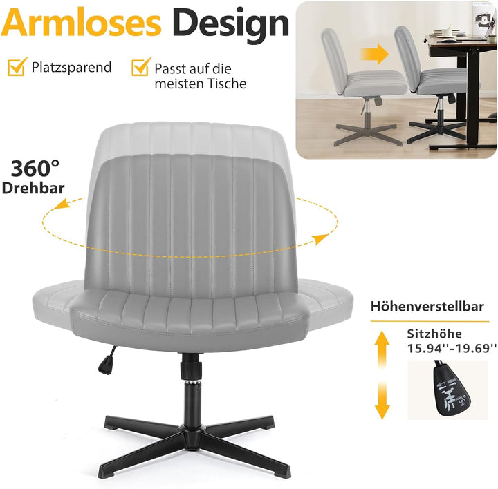 Sweetcrispy Bürostuhl Ohne Armlehnen, Höhenverstellbar Schreibtischstuhl mit PU-Leder, Lesesessel mi