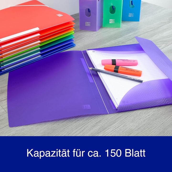 Oxford Eckspannermappe A4, Kunststoff, mit Gummiband, 8 Farben, 10 Stück, Rot, Orange, Anis, Ice Min