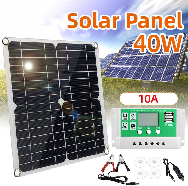 Solarpanel, 20 W, 12 V, monokristallines Solarpanel + Laderegler 10 A PWM + Batterieclips 22 % hohe