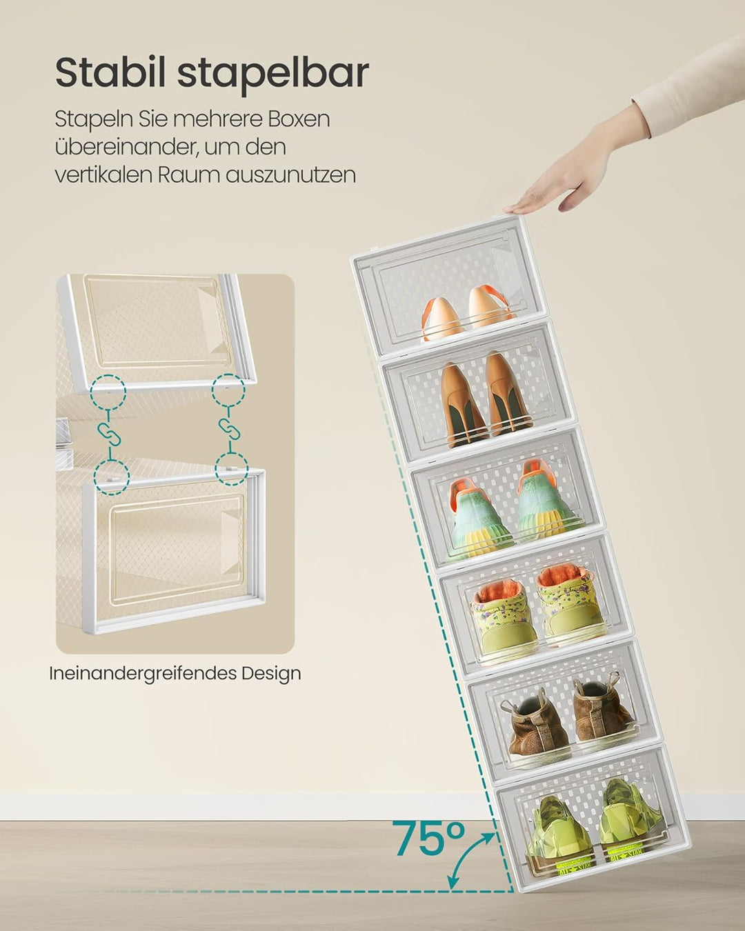 SONGMICS Schuhboxen, 8er Set, Schuh-Organizer aus Kunststoff, faltbar und stapelbar, für Schuhe bis