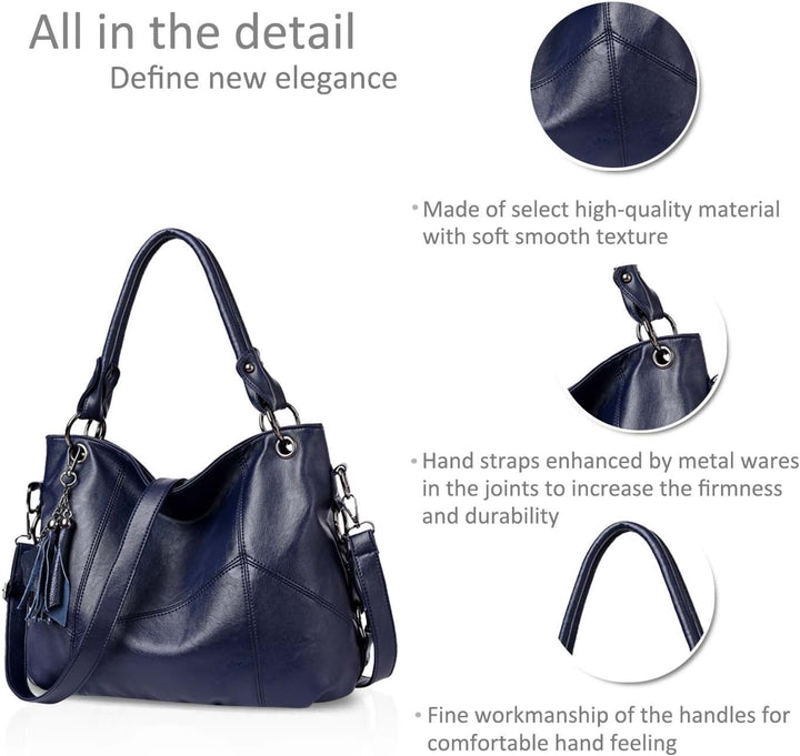NICOLE & DORIS Fashion Damen Schultertasche Einfache Umhängetasche für Damen Soft PU Leder Blau