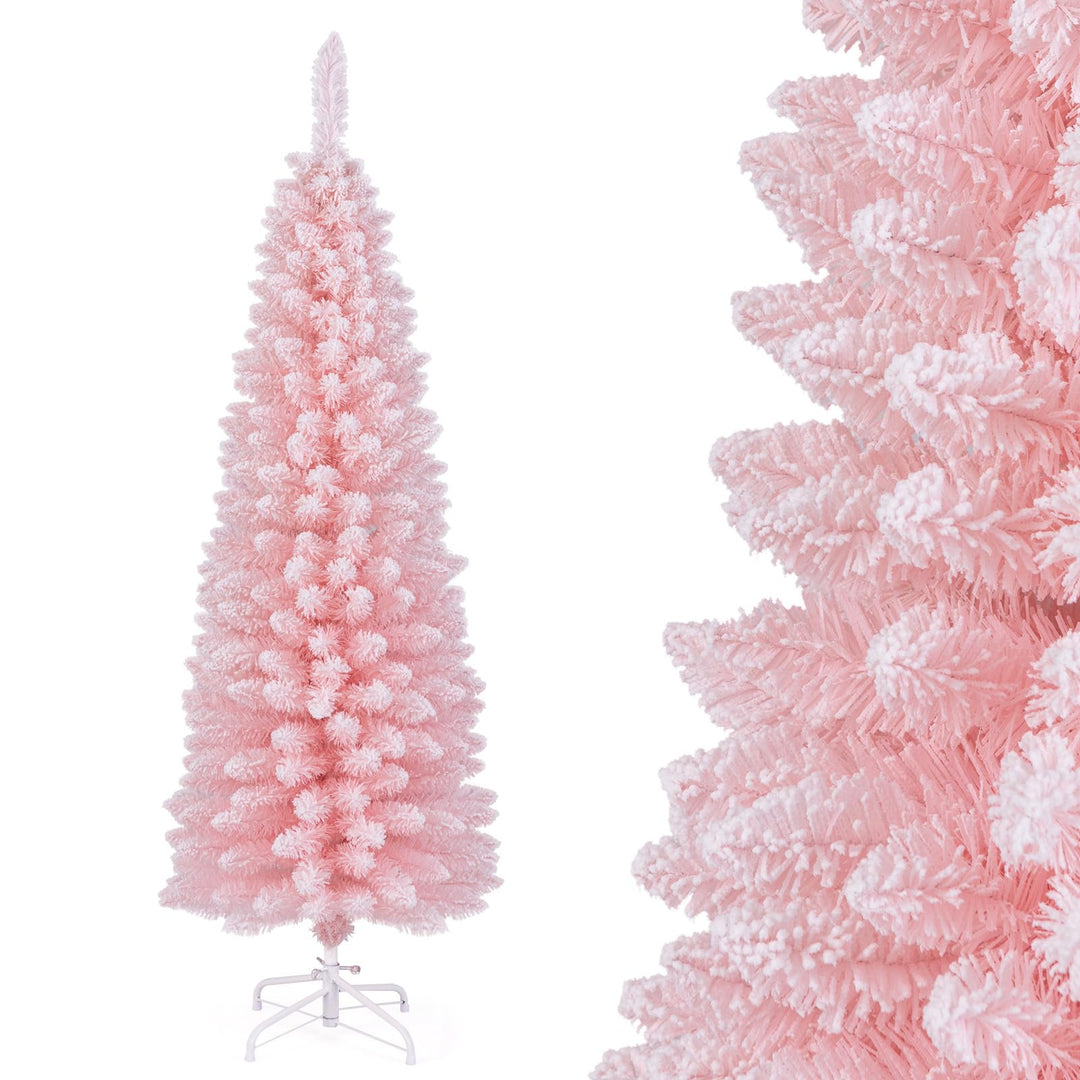 COSTWAY künstlicher Weihnachtsbaum Bleistift, 150 cm Tannenbaum mit Schnee, Christbaum mit 328 Zweig