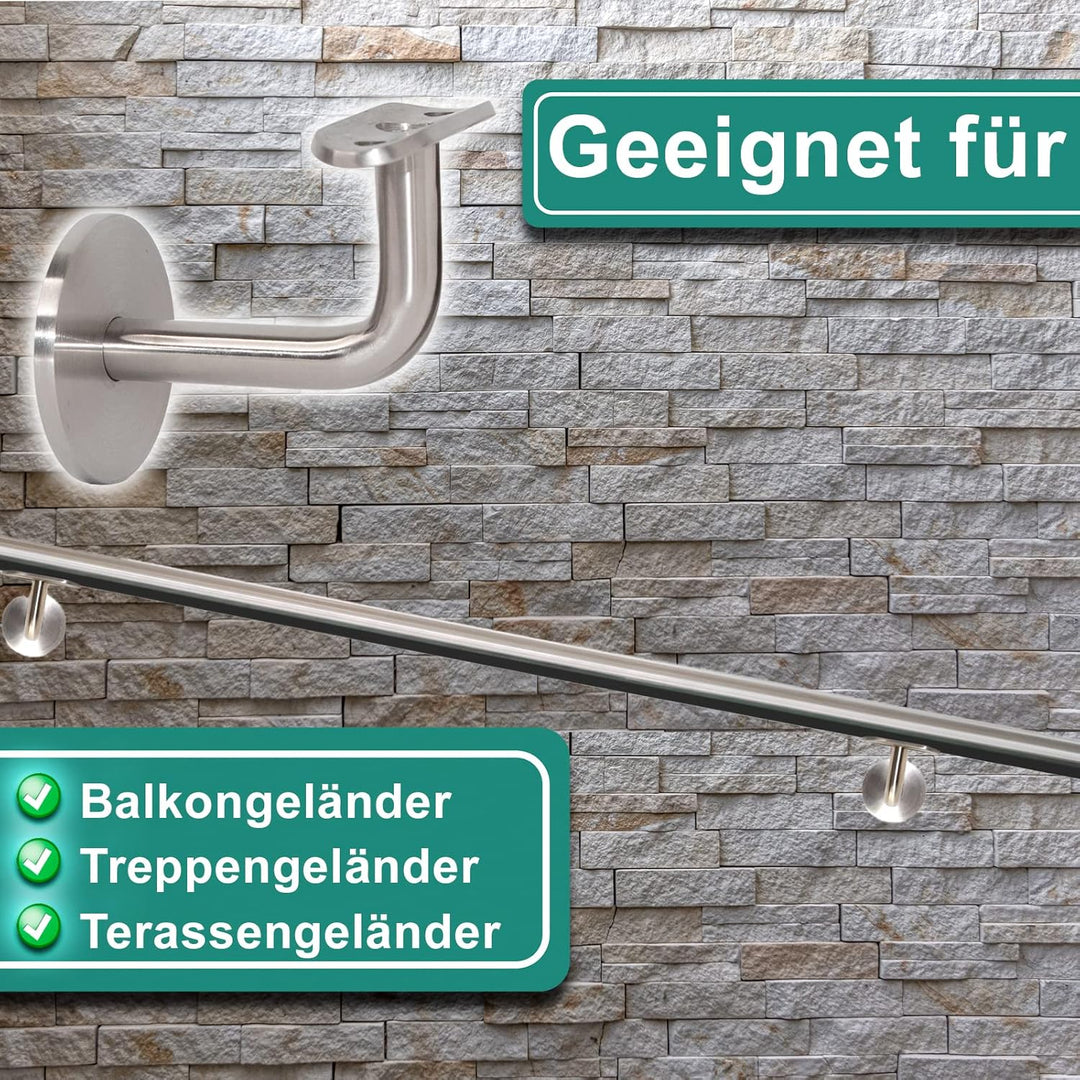 PRIOstahl Handlaufhalter Handlauf Wandhalter Handlaufstütze - 2 x Handlaufträger an Rundrohr Ø 42,4