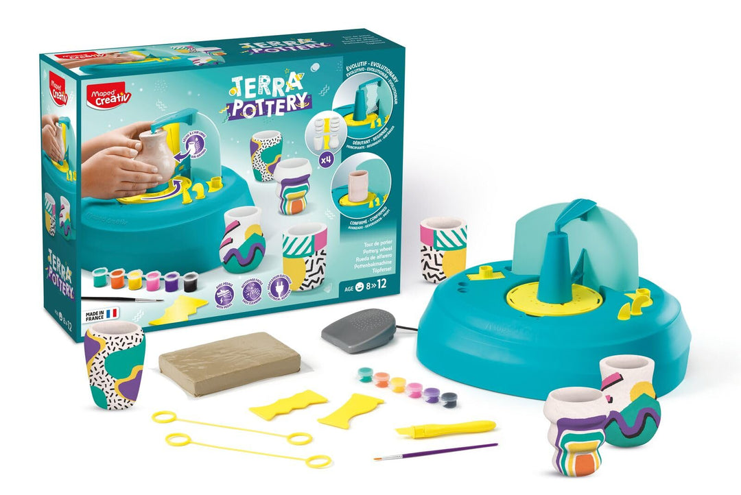 Maped CREATIV – 907220 elektrische Töpferscheibe TERRA POTTERY mit Fusspedal - inklsuive Töpferton u