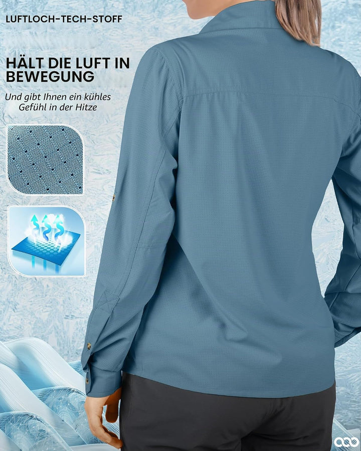 33,000ft Hemd Damen UPF50+ UV Schutz Outdoorhemd Schnelltrocknend Freizeithemd Langarm Funktionshemd