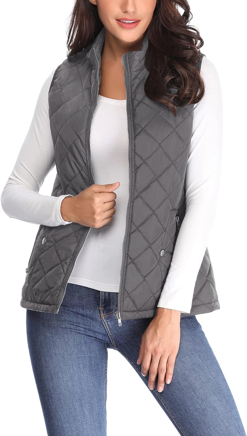 MISS MOLY Damen Weste mit Stehkragen Weste Jacke Winter Warm Ultraleicht Dunkelgrau 34, Dunkelgrau 3