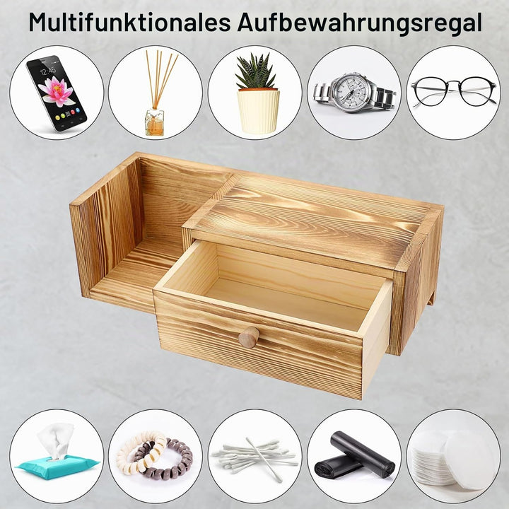 BTSKY Wandmontierter Toilettenpapierhalter aus Holz mit Regal und Schublade, Badezimmer-Toilettenpap