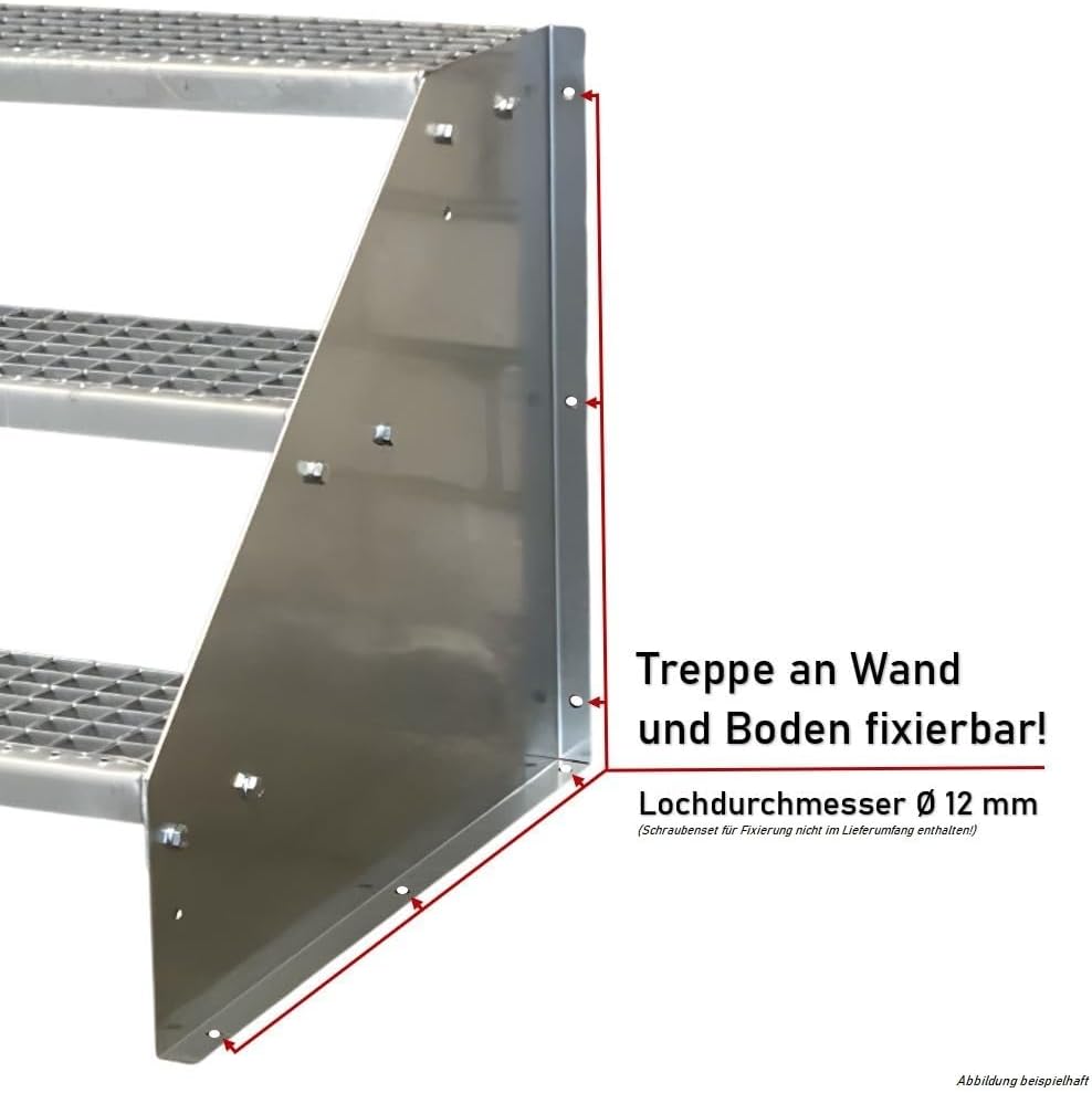 SRM Design 4 Stufen Standtreppe mit beidseitigem Geländer robuste Wangentreppe Gitterrosttreppe Auss