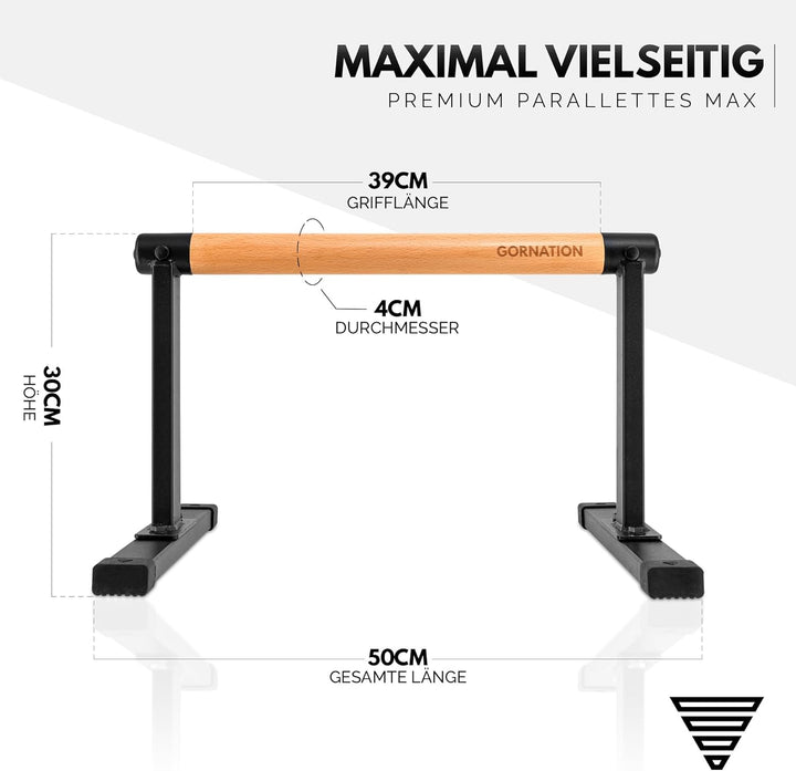 GORNATION Parallettes, inkl. Grip Tape, Calisthenics Equipment für Handstand & Push Ups, Liegestützg