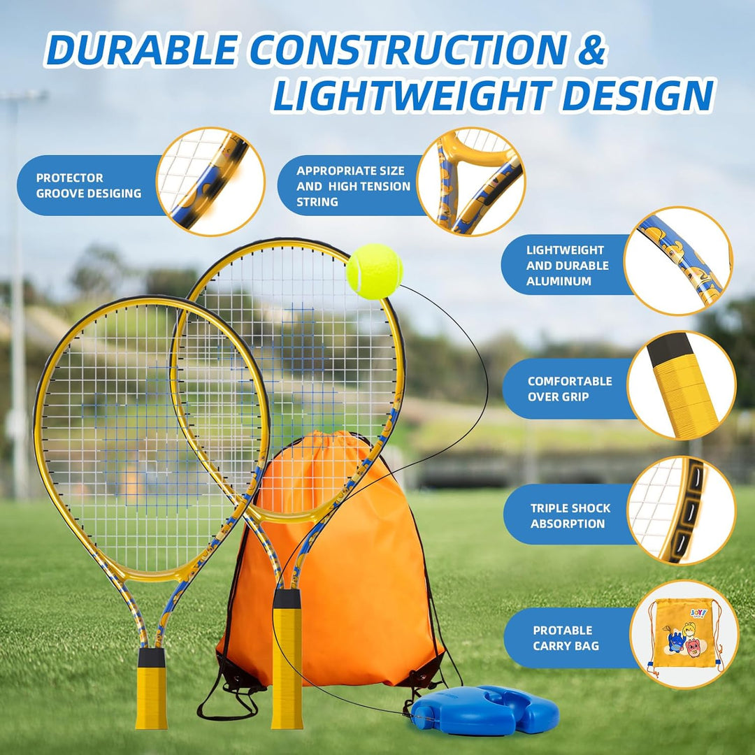 JOY SPOT! 2 Pack Tennisschläger für Kinder, Tennis Trainer Set mit Rebound Ball, Schnur & Tasche für