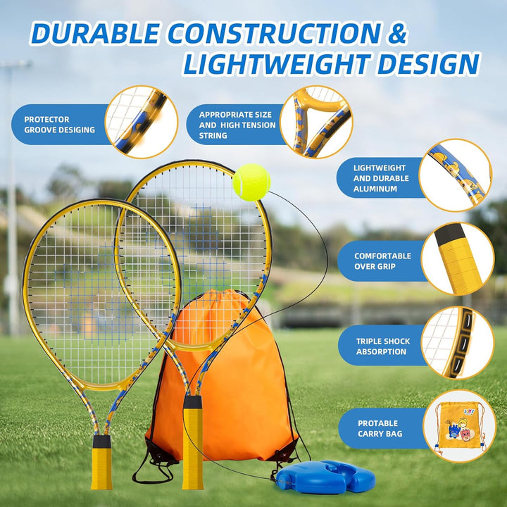 JOY SPOT! 2 Pack Tennisschläger für Kinder, Tennis Trainer Set mit Rebound Ball, Schnur & Tasche für