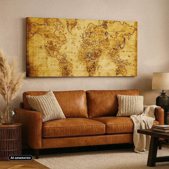 Wandbilder Dekoration Wohnzimmer Karte Welt Kontinente Panorama Bilder auf Leinwand 120x50cm Leinwan