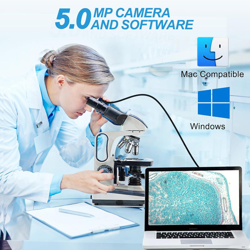 Swift Digitales Binokular-Mikroskop 40X-2500X, mit 5MP USB-Kamera, zweilagiger mechanischer Bühne un