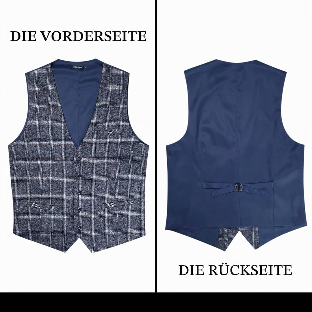 HISDERN Karierte Weste Herren Formale Klassische Weste Baumwolle Hochzeit Hahnentritt Anzugweste M B