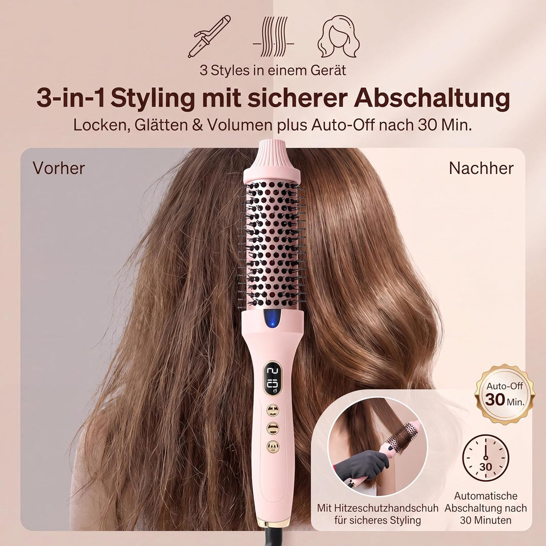 Stylingbürste für Kurze Haare,Thermobürste Lockenbürste mit Ionen-Technologie,6 Temperaturstufen,Dop