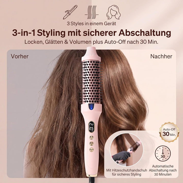 Stylingbürste für Kurze Haare,Thermobürste Lockenbürste mit Ionen-Technologie,6 Temperaturstufen,Dop