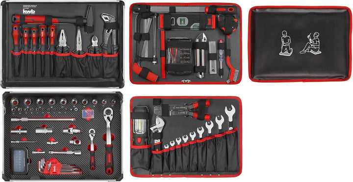 kwb Werkzeugkoffer mit Trolley-Funktion, 175-teilig, gefüllt, Werkzeug im stabilem Aluminiumkoffer,