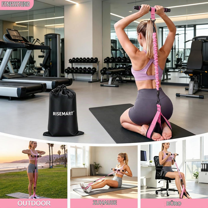 Bauchtrainer Band mit 4 Tubes, Verstellbares Widerstandsband mit Griff Rosa, Rosa