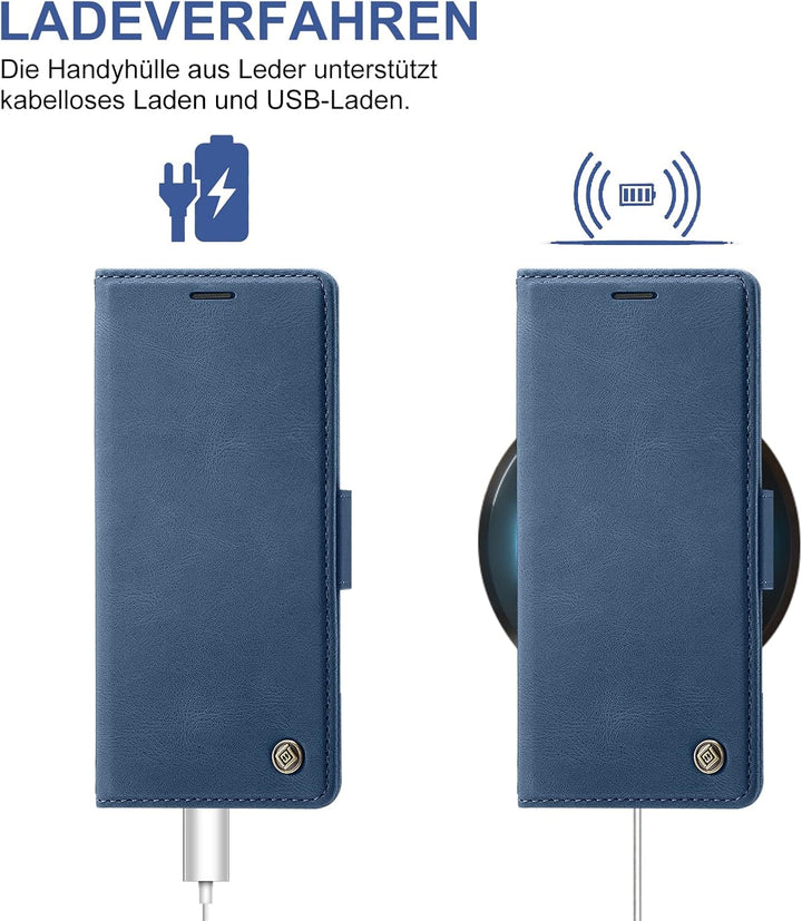 Handyhülle für Samsung Galaxy Z Fold 4 Hülle mit Schutzfolie, Standfunktion Kartenfach Wallet Premiu