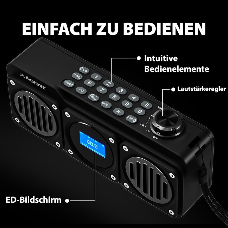 Avantree Boombyte - FM Kleins Radio mit Bluetooth Lautsprecher Tragbares mit kraftvollem Sound, Ster