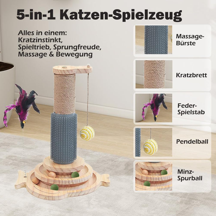 Marchul 5 in 1 Katzenspielzeug, Katze Sisal Seil Massierender Kratzbaum mit hängenden Ball, Interakt