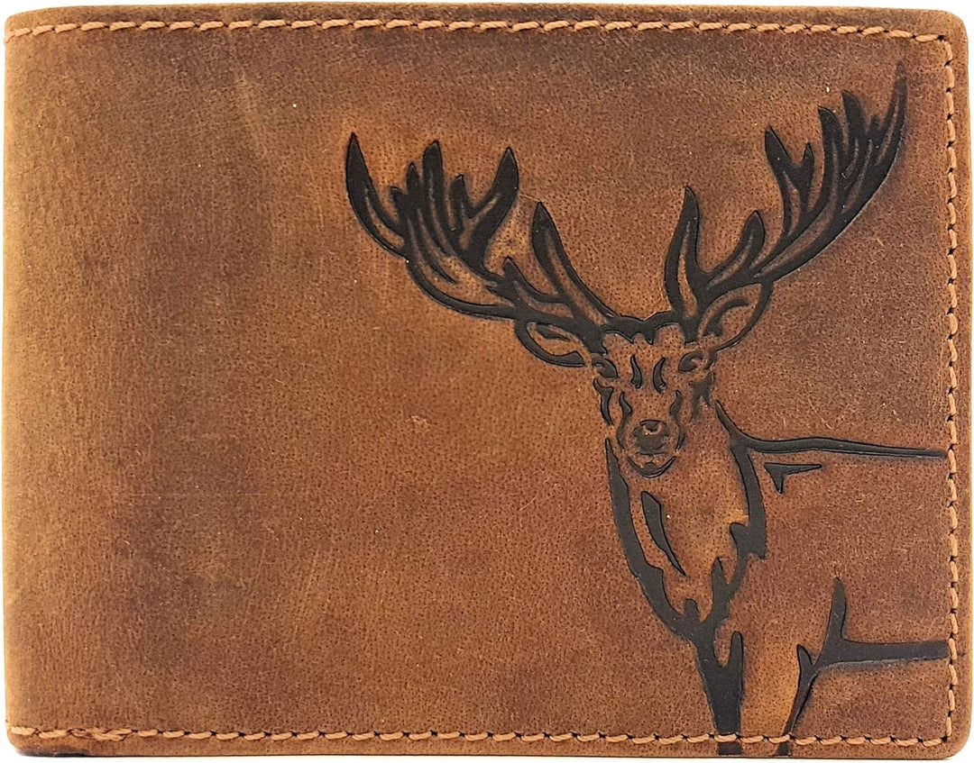 echt Büffel Voll-Leder Geldbörse für Männer, naturbelassenes Hunterleder Portemonnaie mit RFID NFC S