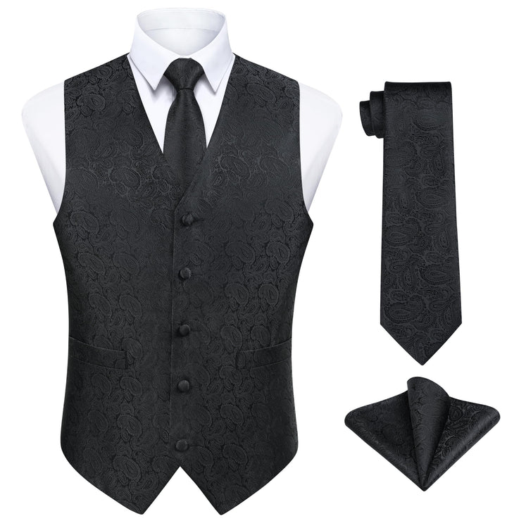 Enlision Herren Paisley Floral Jacquard Weste &amp; Krawatte und Pocket Square Weste Anzug Set XL Schwar