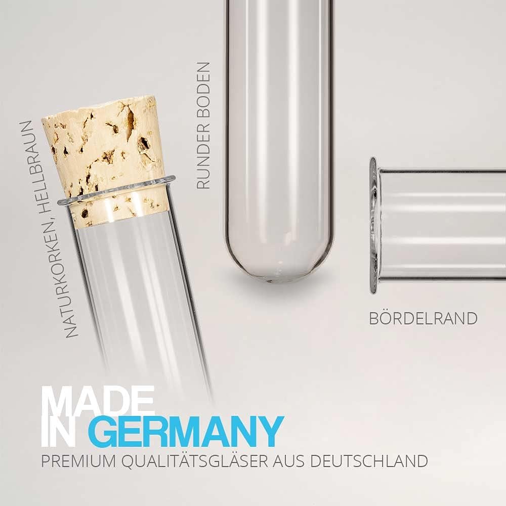 Tuuters 100x Glas Reagenzgläser mit Korken und Bördelrand (160 x Ø 24mm), 160 x Ø 24mm