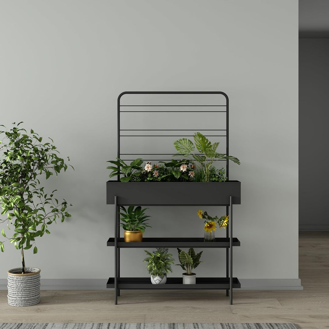 casa.pro Outdoor Pflanzenregal Aalsmeer Pflanzenständer mit Blumenkasten 2 Ablagen Blumenregal aus M