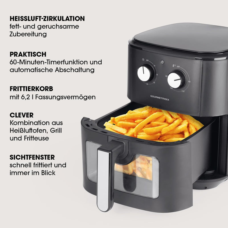 GOURMETmaxx Heissluftfritteuse 6,2 L (1500 W) | AirFryer mit Abschaltautomatik für punktgenaue Ergeb