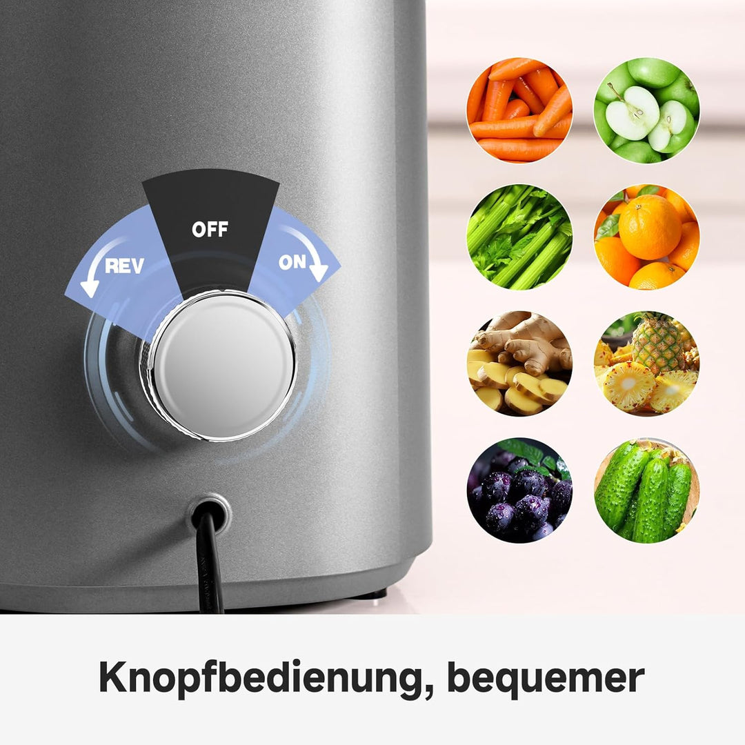 AMZCHEF 250W Automatischer All-In-One Entsafter, 135MM Öffnung und 1,8L Entsafter für Gemüse und Obs
