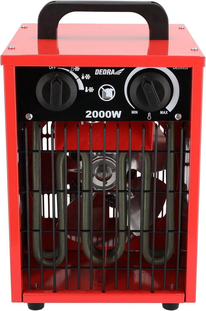 DEDRA Elektrische Heizlüfte – 1000W / 2000W, Thermostat, Überhitzungsschutz, 3 Betriebsmodi, Tempera