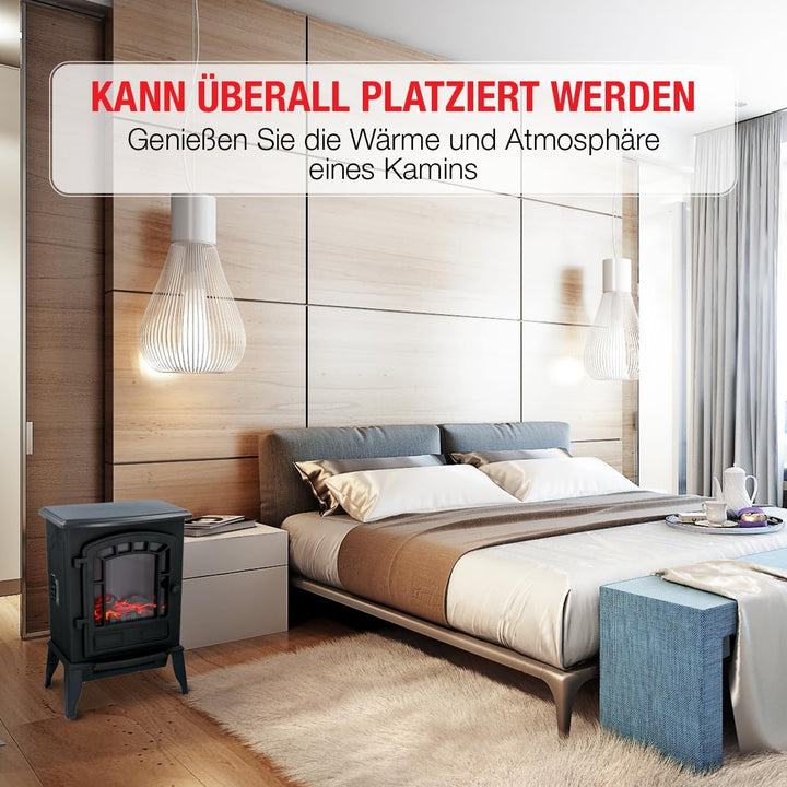 Classic Fire 'Torino' - Elektroheizung mit Kaminfeuer Effekt - 2000W, 22417, Torino - Schwarz, 25x39
