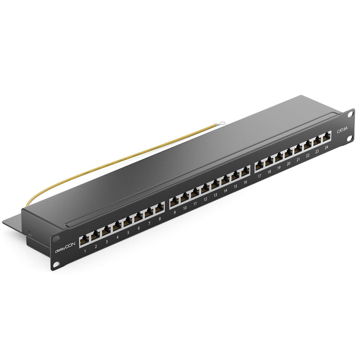 deleyCON CAT 6a Patchpanel Verteilerfeld 24 Port - Desktop 19 Zoll Rackeinbau Servermontage RJ45 Ges