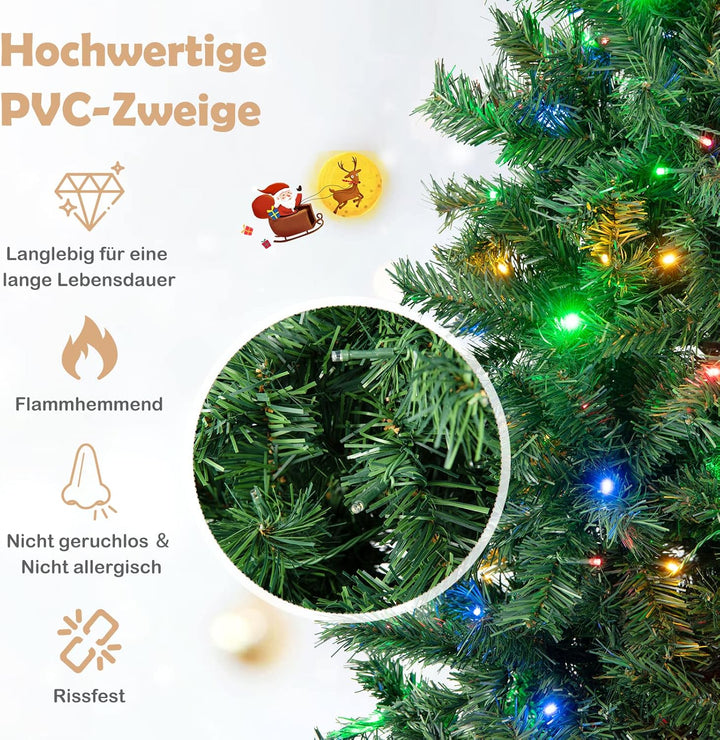 COSTWAY 180cm/210cm Künstlicher Weihnachtsbaum, Beleuchteter Tannenbaum mit farbigen LEDs & Metallst